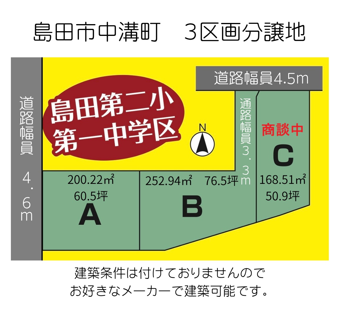 島田市中溝町　3区画分譲地　建築条件無