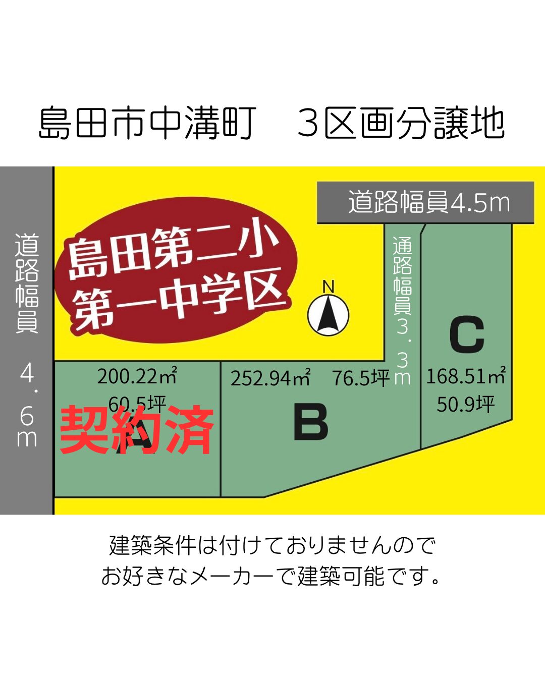 島田市中溝町　3区画分譲地　建築条件無